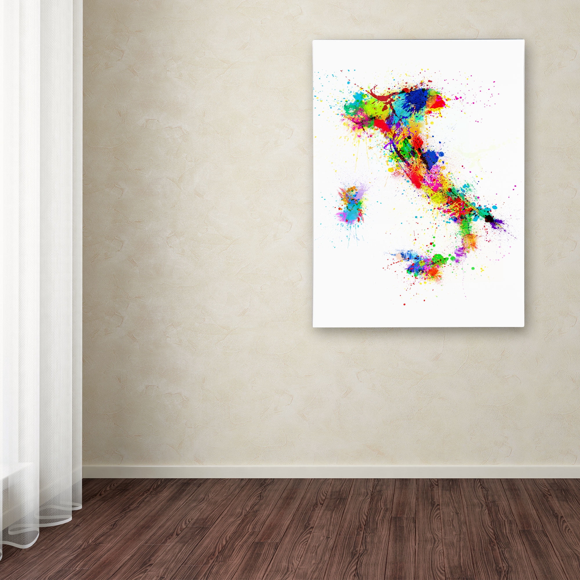 Trademark Art 'Italy Paint Splashes Map' Canvas Art by Michael Tompsett