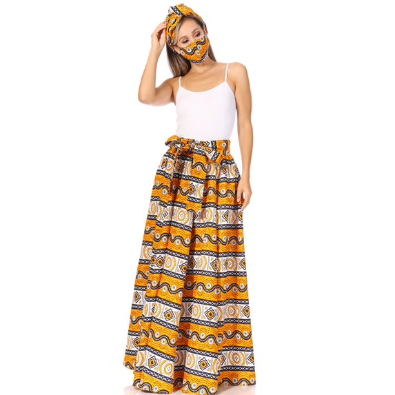 Sakkas Asma Second Convertible Traditional Wax Print Adjustable Strap Maxi Skirt - 210-White - One Size