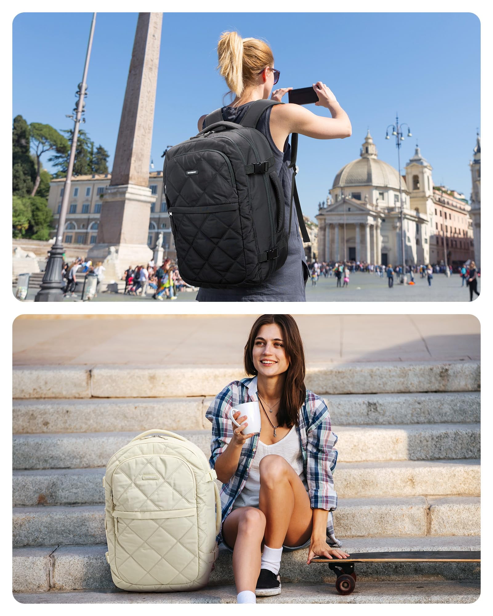 BAGSMART Travel Backpack, 30L Flight Approved Carry on Backpack with Door Lock, 17.3 Inch TSA Personal Item Backpack with Shoe Bag,Suitcase for Travel, Classic Black