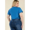 thumbnail image 5 of Saronite Basic Tie Front Short Sleeve Crop Top, Ibiza Blue (Women's Plus), 5 of 5