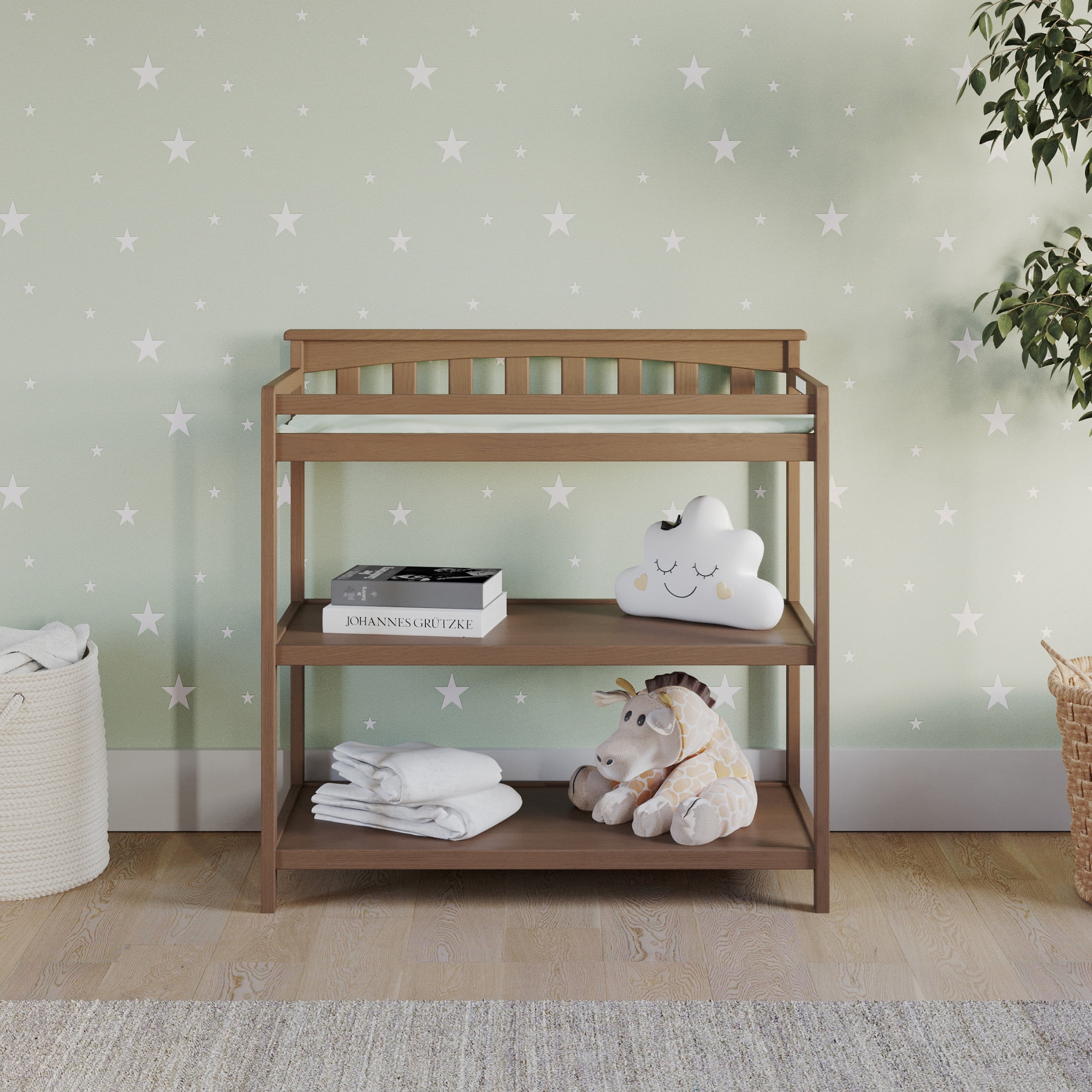Child Craft Hampton Flat Top Crib and Changing Table Nursery Set, 4-in-1 Convertible, Dusty Heather, 2-Piece
