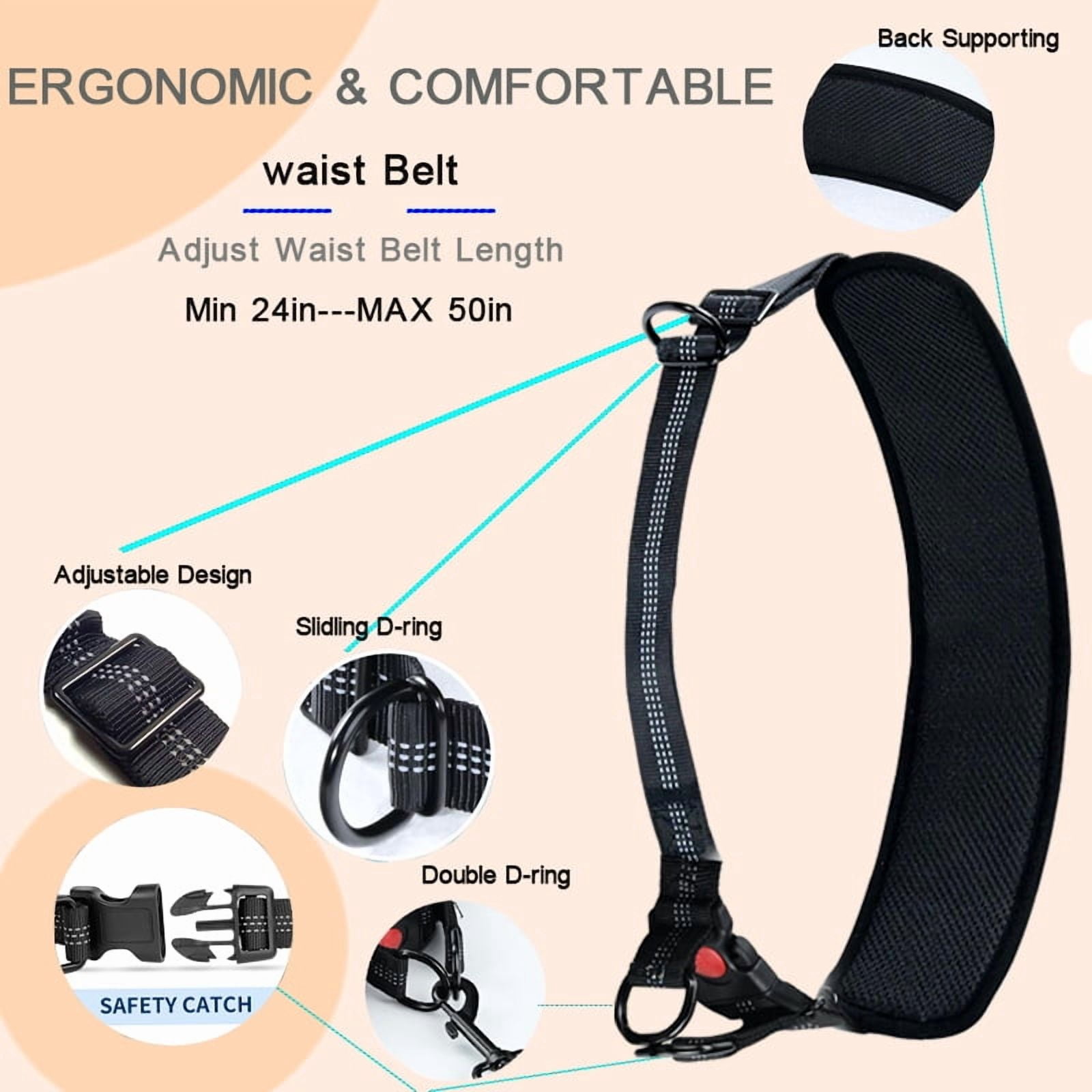 Hands Free Dog Leash for Dogs, Waist Leash for Dog Walking-Double and Single Dog Leashes for Medium and Large Breeds-Pouch & Lumbar Support, Adjustable Waist Belt, Retractable Bungee,Padded Handles