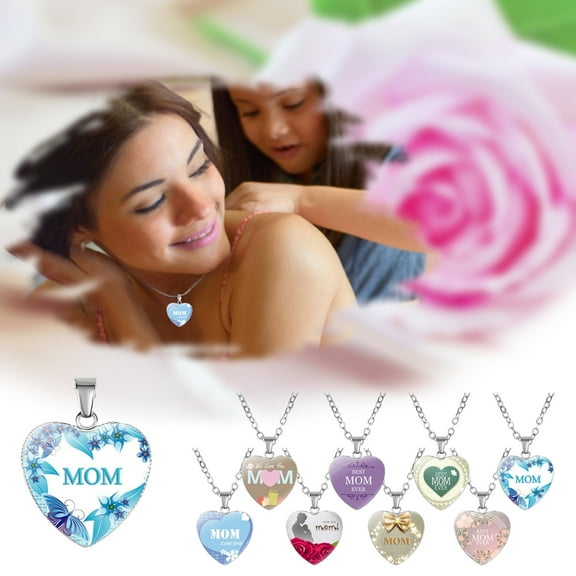 Jacenvly Heart Necklaces For Women Heart Pendant Necklace Engraved With Mom Mother Plot Gift Love Accessories Glow Necklaces Multicolor