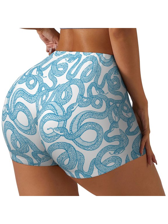 Picia Blue Snake Printed Workout Shorts for Women Seamless Scrunch Butt Lifting High Waisted Yoga Gym Booty Running Moisture-wicking Short Pants-Small
