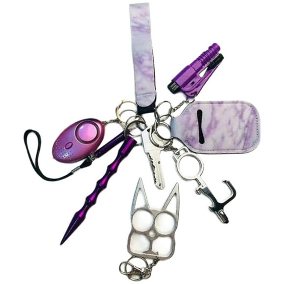11pcs Set Pruple Set Self Defense Keychain Set For Women Personal Security Alarm Portable Keychain