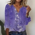 thumbnail image 4 of Womens Tops Summer Vintage Floral Seven Split Ruffle Sleeve V Neck Top Plus Size Fashion Shirt Polyester Spandex Blend Soft Stretchy Xl Sweaters For Women, 4 of 4