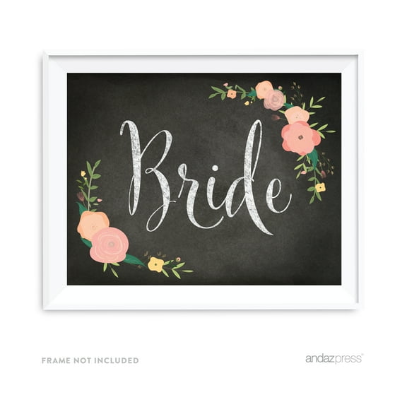 Bride Chalkboard & Floral Roses Wedding Party Signs