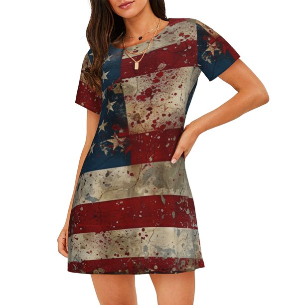 Easygdp American Flag1 Camisón de manga corta para mujer, informal, estampado