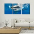 thumbnail image 5 of 3 Piece Blue Wall Art Painting Great White Shark Catching Fish At Guadalupe Island Pictures Prints on Canvas Animal The Picture Decor for Home Modern Decoration for Living Room - 12" x 16" x 3, 5 of 6