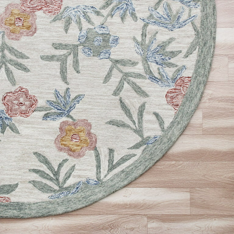 Ox Bay Vintage Floral Area Rug, Cream / Green / Red / Blue, 4 ft. Round