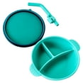thumbnail image 2 of pitrice Baby Bowl Silicone Food Divided Plate with Lid Straw Toddler Training Dish Gift for Girls Boys, Green, 2 of 7