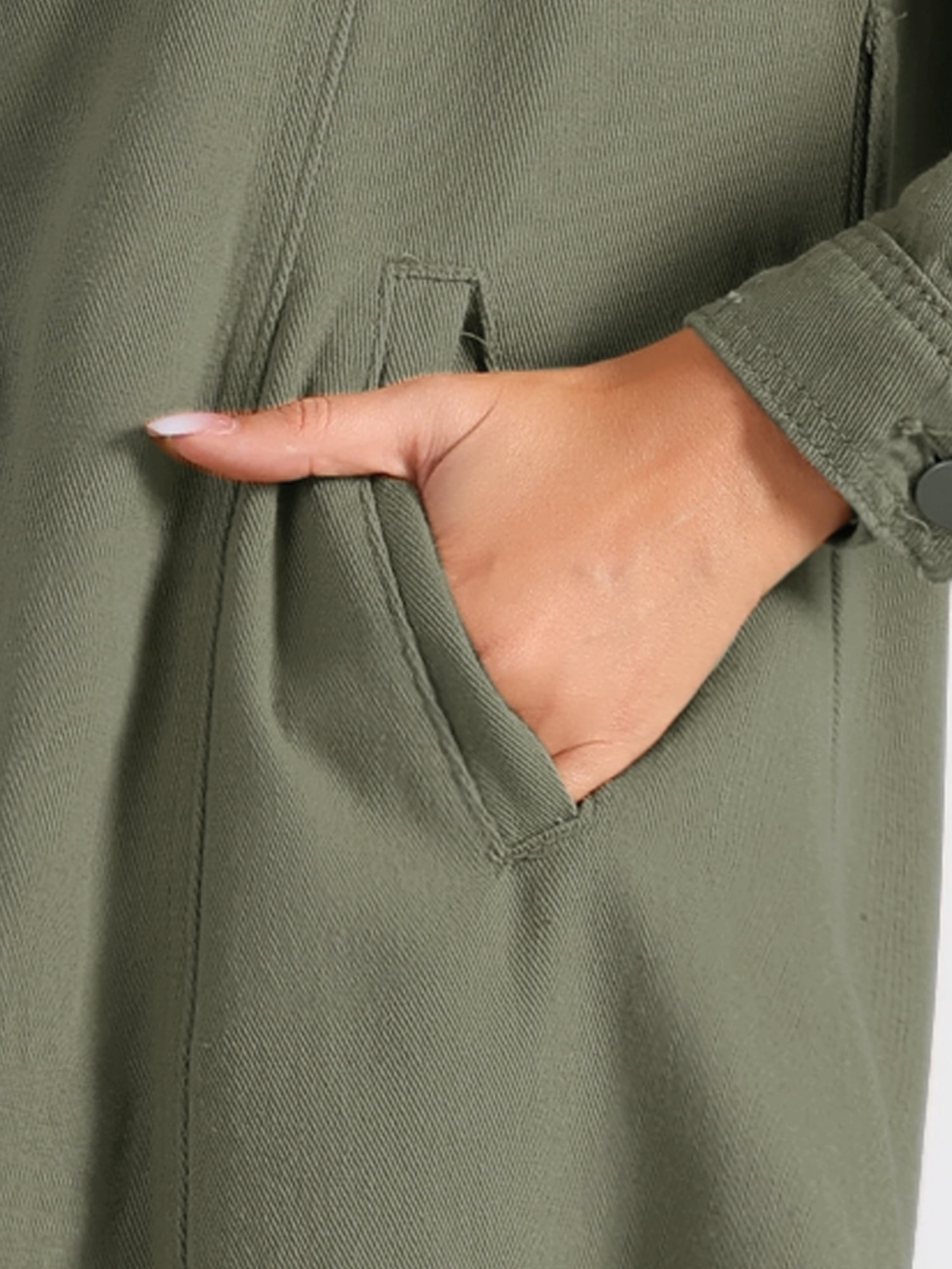 DARING DIVA Trench Jean Notched Lapel Long Sleeve Denim Jacket L Army Green