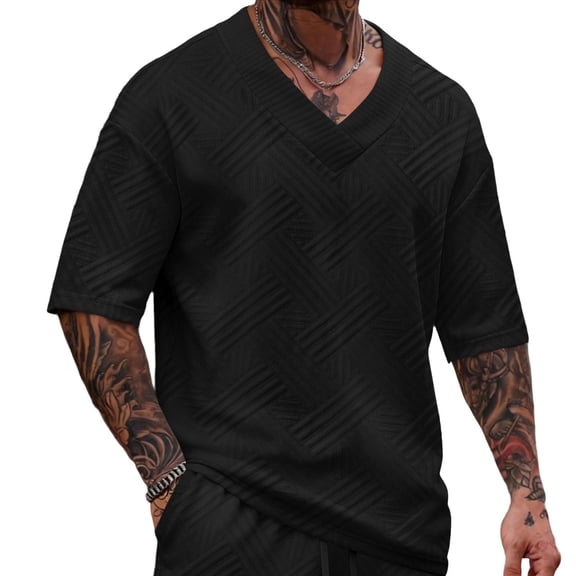 Timoontee Men's Short Sleeve Basic T Shirt Breathable Fabric Moisture Wicking V V Neck Crew Neck Essential Addition Quick Dry Black S