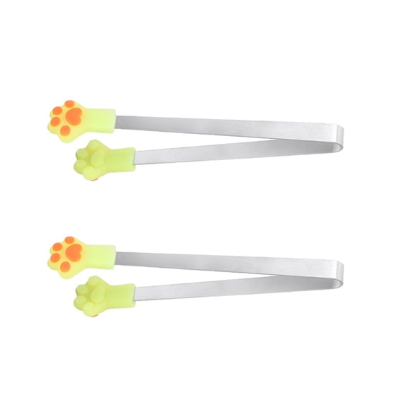 2Pcs Cats Paws Shape Silicones and Steel Small Tongs Colorful Tongs for Kids to Serve Snacks and Ice Cubes Cookie
