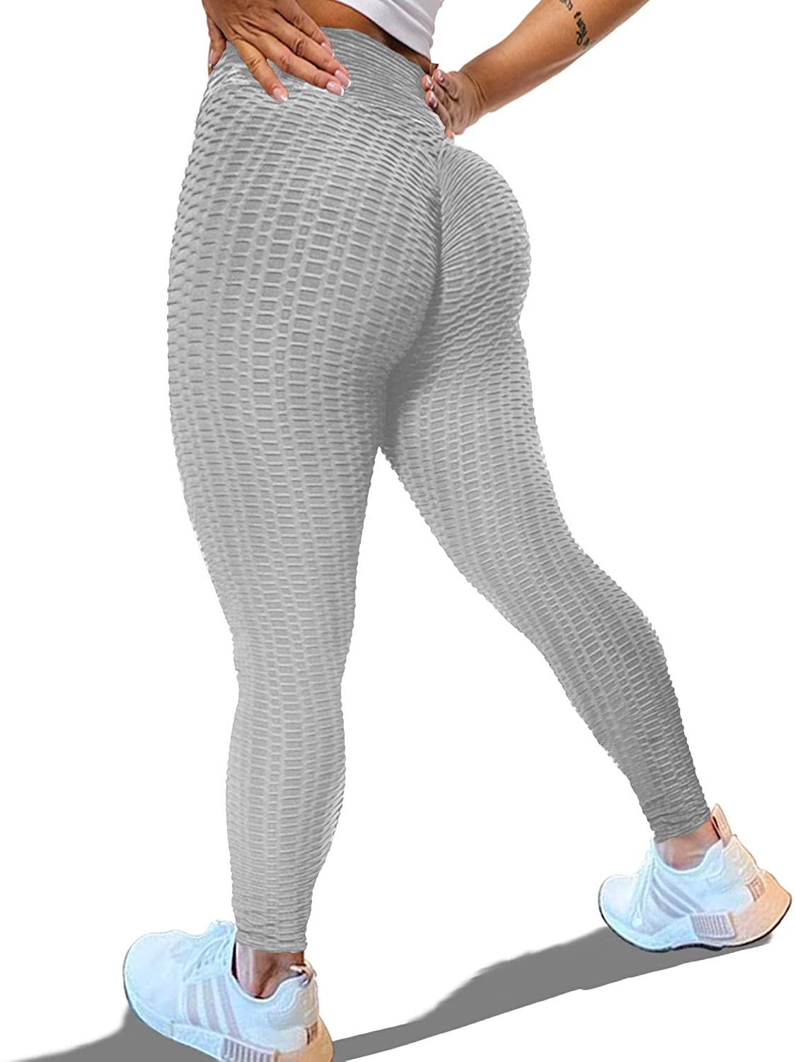 Homeparty Ruched Butt Leggings High Waisted Yoga Pants for Women Gray Small 