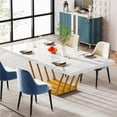 thumbnail image 4 of Tribesigns Dining Table, 63" Rectangular Wood Table with Faux Marble Top and Metal Frame, White & Gold, Seats 4-6, for Dinner Room Kitchen, 4 of 5
