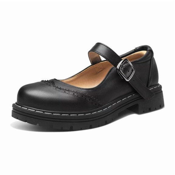 Yuanlong Women's Mary Jane Glossy Synthetic Leather Low Cut Thick Soled Dress Shoes Buckle Strap Stylish Shoes
