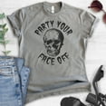 thumbnail image 2 of Party Your Face Off Shirt, Unisex Women's Men's Shirt, Funny Horror Shirt, Skull Shirt, Skeleton Shirt, Dark Heather Gray, Medium, 2 of 6