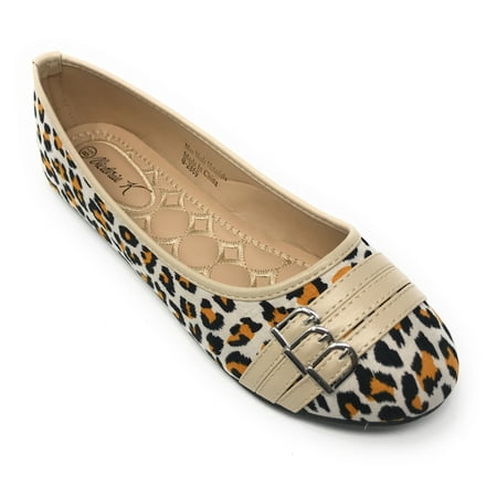 

Victoria K Women s Leopard Print Three Belt Straps With Buckles Ballerina Flats