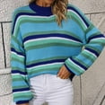 thumbnail image 5 of 2024 Women Round Neck Sweater Winter Puff Sleeve Knit Tops Loose-Fit Colorful Stripe Casual Pullover, 5 of 9