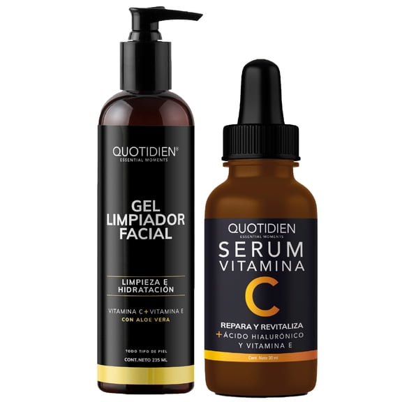 Kit Gel Limpiador Facial Quotidien Serum Vitamina C y Acido Hialuronico Serum skin care