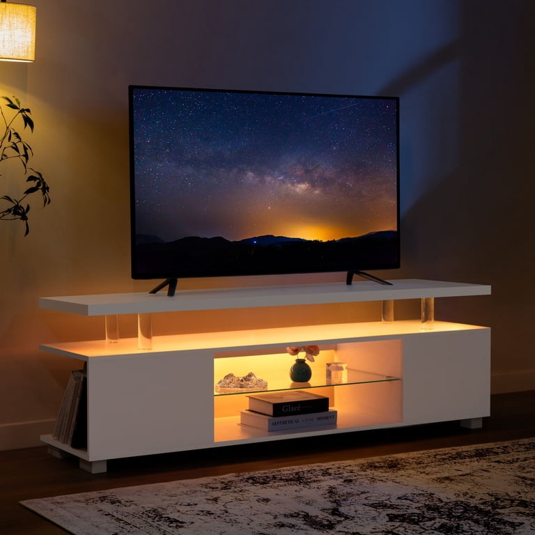 LED Entertainment Center with Glass Shelf，TV Stand for 60 Inch TV