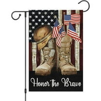 Patriotic Memorial Day Boots Garden Flag 12.5x18 Double Sided, Small Burlap Honor the Brave Yard Flags Banner Independence Day American Veterans Outdoor House Decorations (ONLY FLAG)