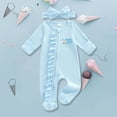 thumbnail image 2 of Zanarzt Baby Rompers Boy Newborn Baby 1st Birthday Outfit Letter Embroidery Long Sleeve Zip Up Romper Footed Jumpsuit with Headband BU2,12-18 Months, 2 of 7