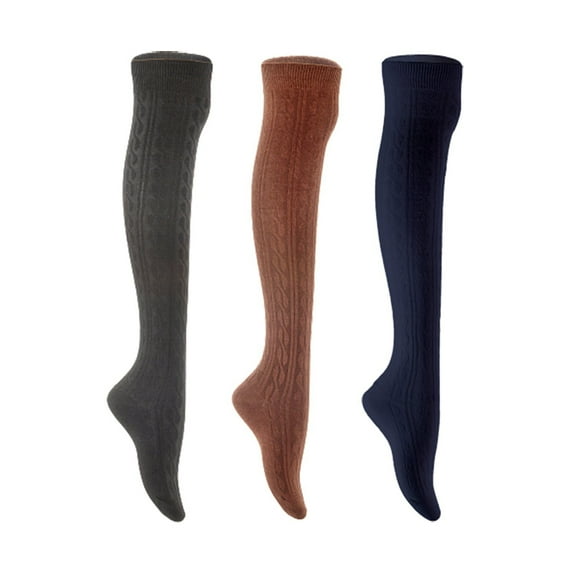 Lian LifeStyle Women's 3 Pair Adorable Comfortable Soft Thigh High Over Knee High Cotton Socks Size 6-9 L1024 Black,Coffee,Navy