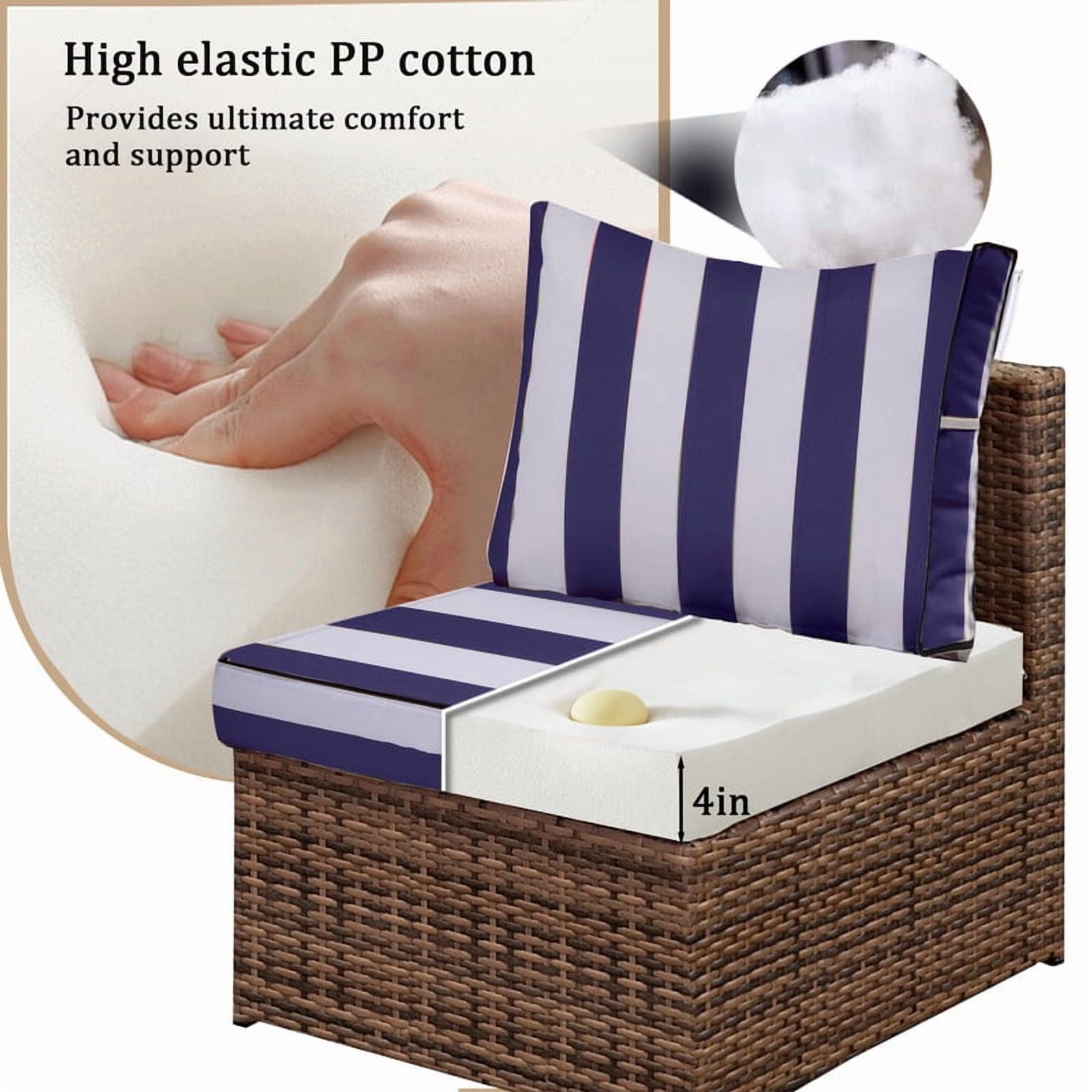 14 Pieces Outdoor sectional cushions replacement set, 4in thick patio furniture cushions, Waterproof Outdoor Couch Cushion,deep seat patio cushions For 6 Seat（Blue white）