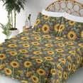 thumbnail image 3 of Ambesonne Sunflowers Fitted & Flat Sheet with Shams 4 Pcs Set, Dreamy Flower Field Art, Full, Mustard Fern Green Sepia, 3 of 5