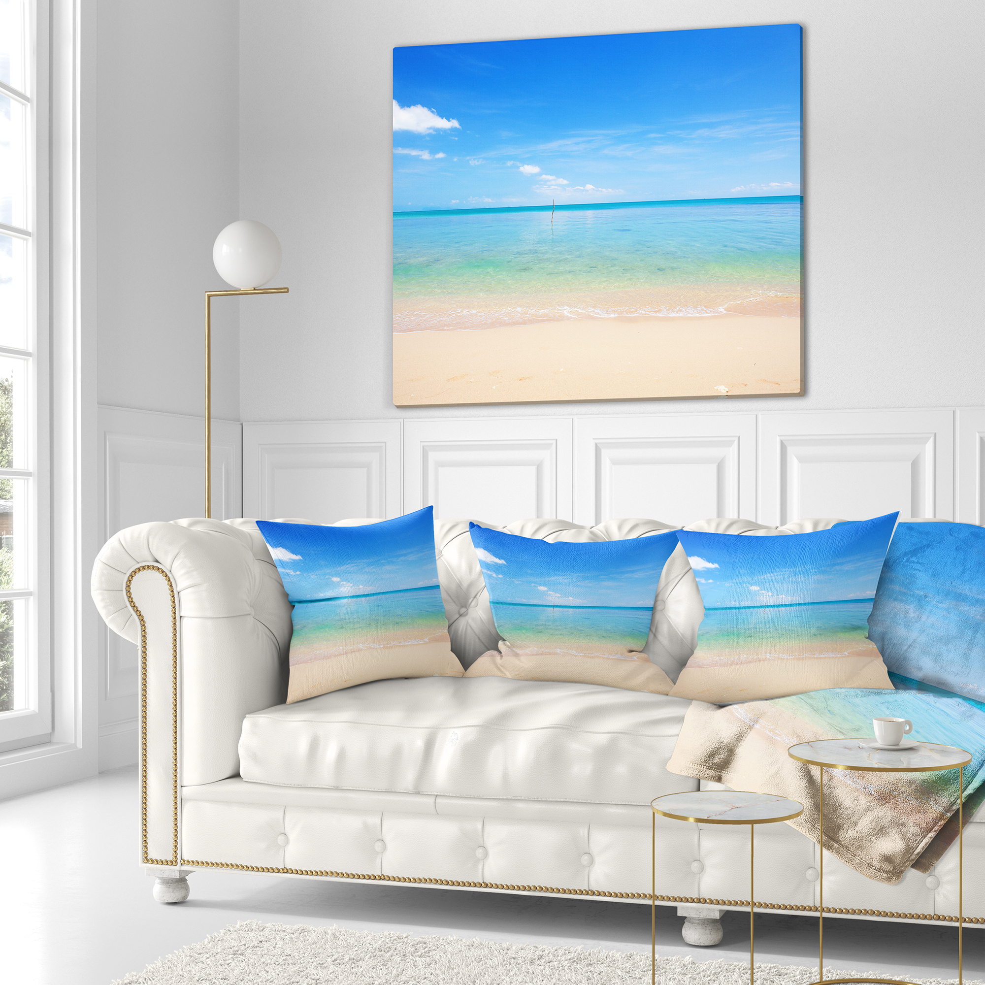 Designart Calm Waves at Tropical Beach - Seashore Photo Throw Pillow - 16x16