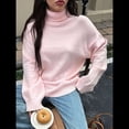 thumbnail image 4 of Suéter de Cuello Alto para Mujer, Jersey de Punto Grueso de Larga con Dobladillo Alto y Bajo, Top Moderno para Otoño e Invierno. Rosa S, 4 of 9