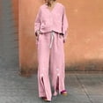 thumbnail image 4 of GILIGEGE Linen Sets for Women 2 Piece Summer 2 Piece Outfits Cotton Linen Sets Button Down Shirts and Drawstring Wide Leg Long Pants with Pockets Wide Leg Pants Tracksuit Lounge Matching Sets, 4 of 9
