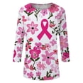 thumbnail image 5 of NAMTYQX In October We Wear Pink Shirt Casual Floral Round Neck Stretchy White Size S, 5 of 5
