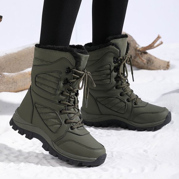XIMIN Women Platform Puffer Boots High Top Fuzzy Lined Lace Up Waterproof Comfort Warm Fur Lined Lightweight Non Slip Winter Warm Snow Booties