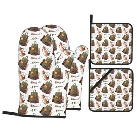 

Oven Mitts and Pot Holders 4 Piece bag Light Bulb vintage High Heat Slip Resistant Oven Mitt and Trivets Set Kitchen Oven Glove Pot Holders for Cooking Baking Grilling