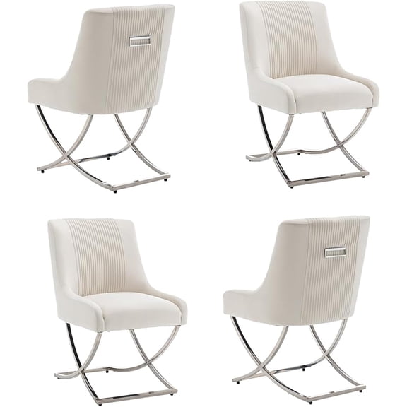SEYNAR Modern Velvet Dining Chairs Set of 4 with Metal Frame Legs and Back Pull(Beige)