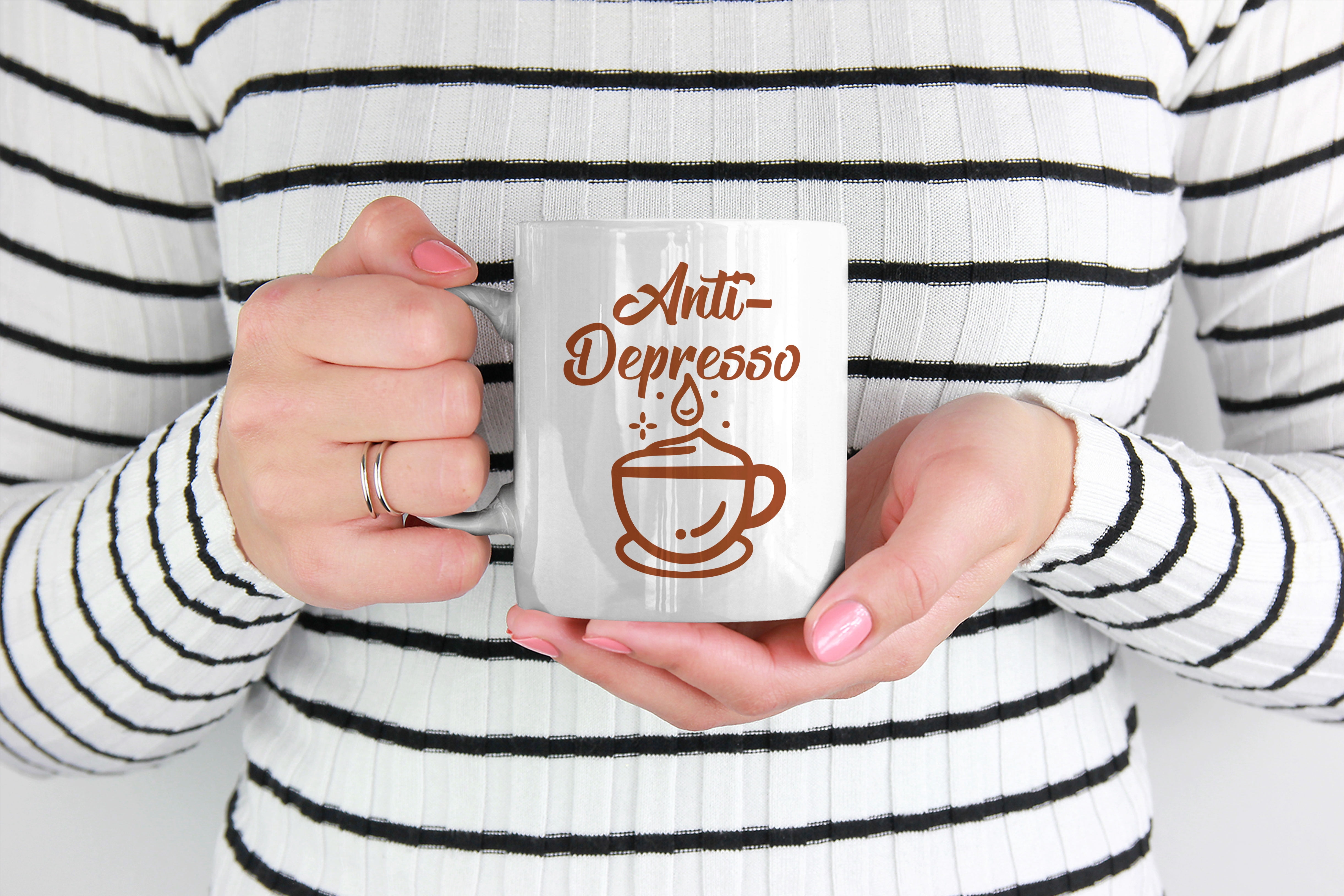 Funny Anti-Depresso, Espresso Pun Joke White Ceramic Coffee & Tea Mug (15oz)