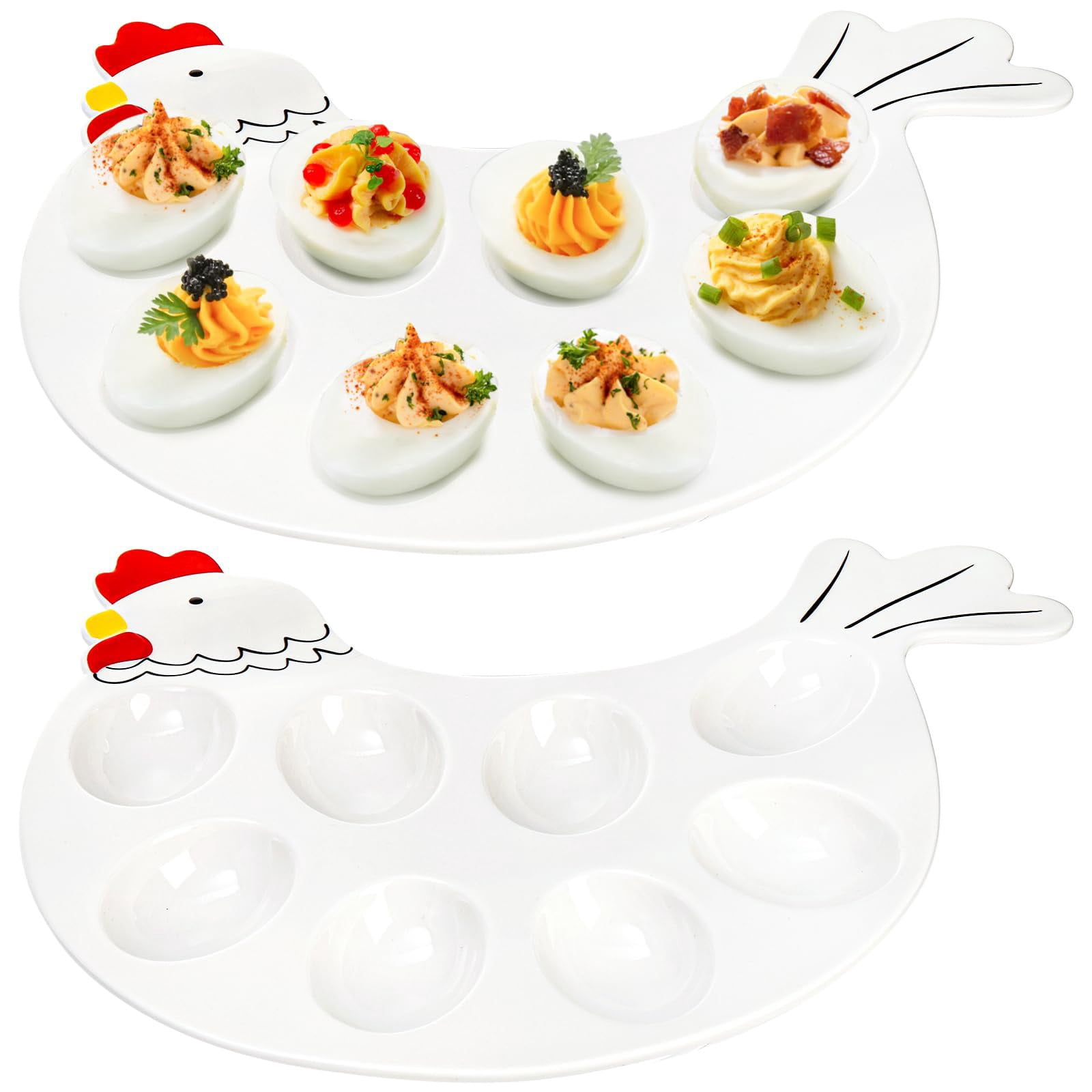 VGFVFSKGA 8 Grids Ceramic Deviled Egg Plate Deviled Egg Tray Cute Eggs Platter Egg Serving Tray for Easter Treats Small Appetizers