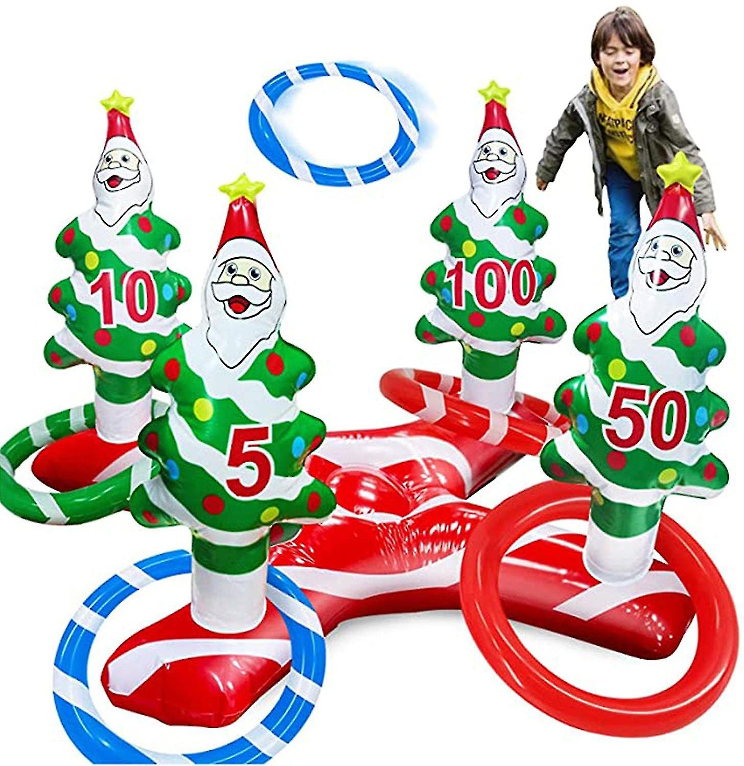 Jeu De Lancer De Bois De Renne Gonflable - 2 Chapeaux + 8 Anneaux, Pour Noël Et Fêtes En Famille - 3