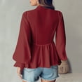 thumbnail image 2 of JUSLIO Womens Tops Casual Solid Blouses Fashion Long Sleeve V Neck Blouses Wine XL, 2 of 9