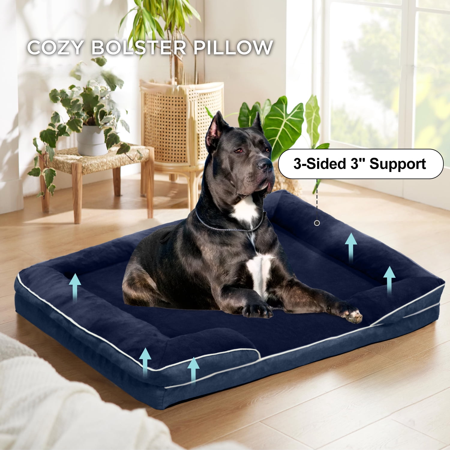 PayUSD XXL Orthopedic Dog Bed, Memory Foam Dog Sofa Beds for Giant Dogs, Supportive Foam Pet Couch Bed with Removable Washable Cover and Nonskid Bottom, Dark Blue (52" L x 41" W x 8" Th)