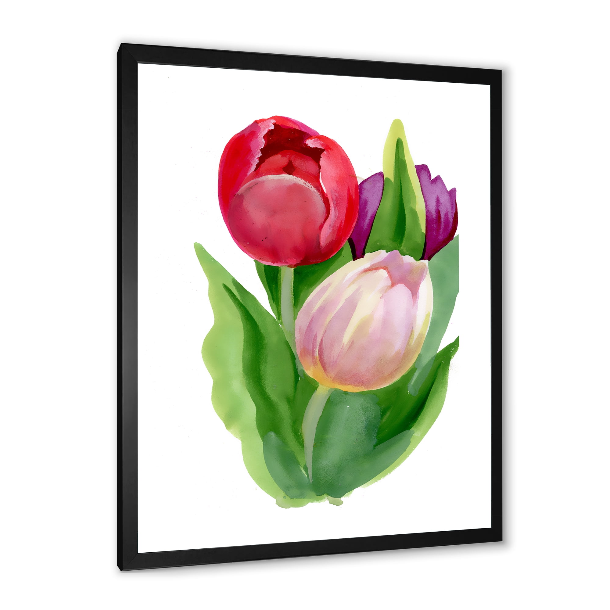 Designart 'Beautiful Tulip Flowers Red and Pink' Traditional Framed Art Print