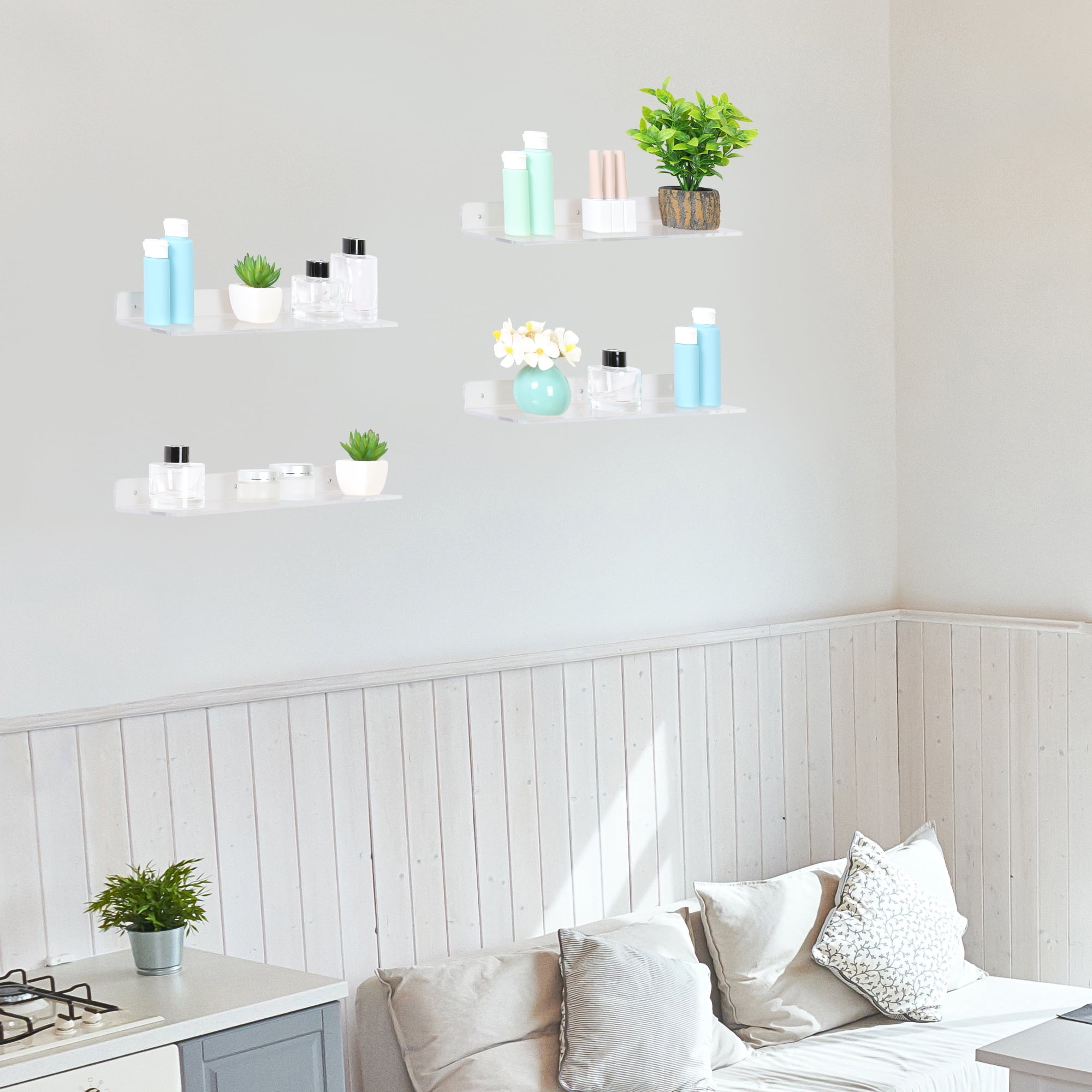 Unique Bargains Clear Acrylic Floating Shelves for Wall Bedroom Storage and Organization 15.7" x 3.9" x 2" 4