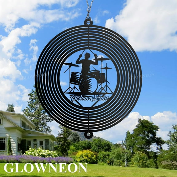 GLOWNEON Custom Drummer Wind Spinner, Outdoor Musical Hanging Metal Yard and Garden Decoration