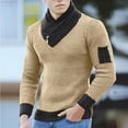 thumbnail image 2 of VNKIDY Men's Sweater Coat Autumn Winter Slim Fit Solid Color Ribbed Knit Sweater Long Sleeve Asymmetrical Collar Contrast Patch Detail Thermal Jumper For Cold Weather Stylish Knitwear, 2 of 7