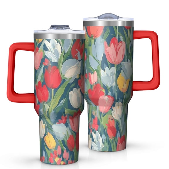 OBREWU Pioneer Flower Tumbler with Handle and Lid,Pioneer Flower 40oz Double Wall Vacuum Insulated Tumbler,Cups Gift for Women and Men