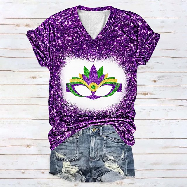 Fiudx Ofertas y Liquidaciones Top de Manga Corta con Cuello En V y Estampado Informal para Mujer