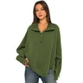 thumbnail image 5 of Fall Spring Women Sweatshirt Loose Turn-down Collar Lantern Sleeves Loose Solid Color Side Slit Buttoned Solid Color Sport Daily Wear Casual Top, 5 of 8